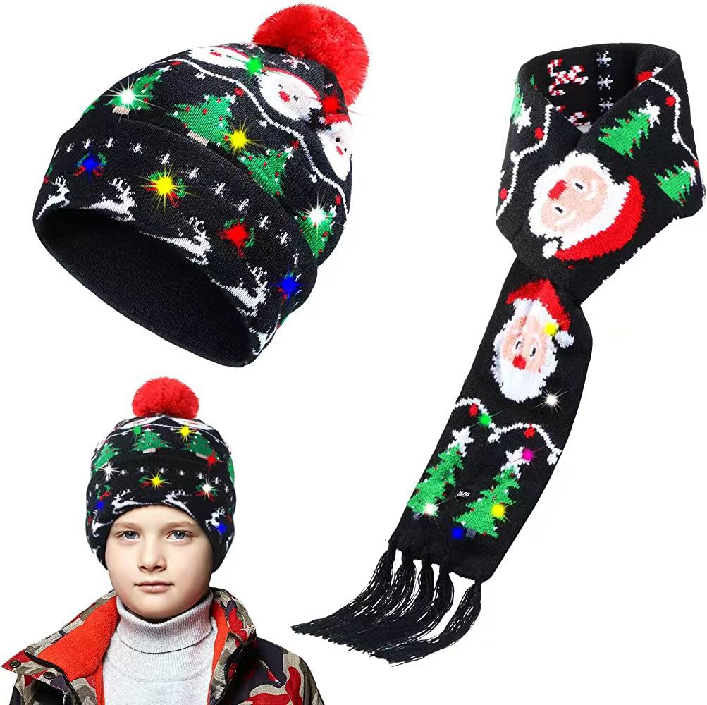 Conjunto de bufanda de sombrero de Navidad LED de acrílico al por mayor